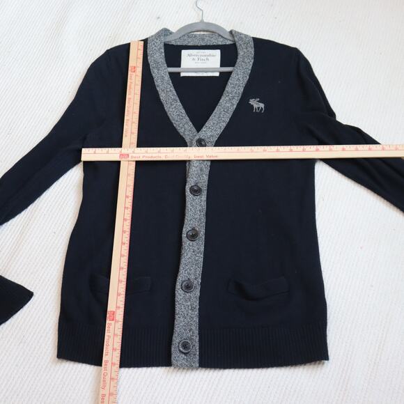Vintage Abercrombie & Fitch Women’s Cardigan Sweater XL Navy & Gray Button Front - Picture 3 of 7